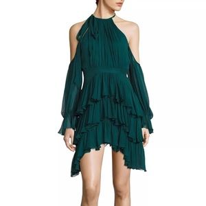 Cinq a Sept Elsa Silk Cold Shoulder Ruffle Dress